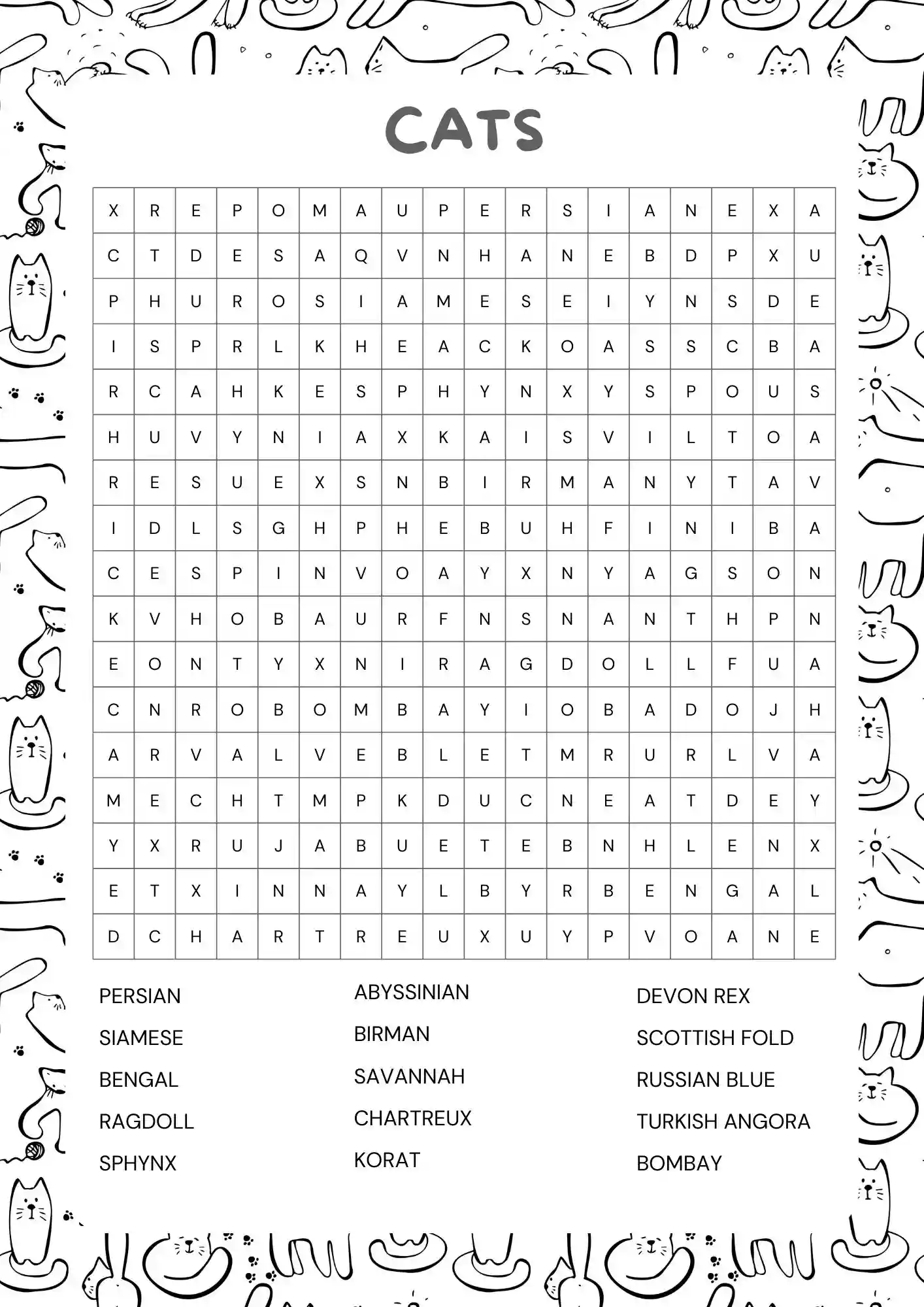 cats word search printable