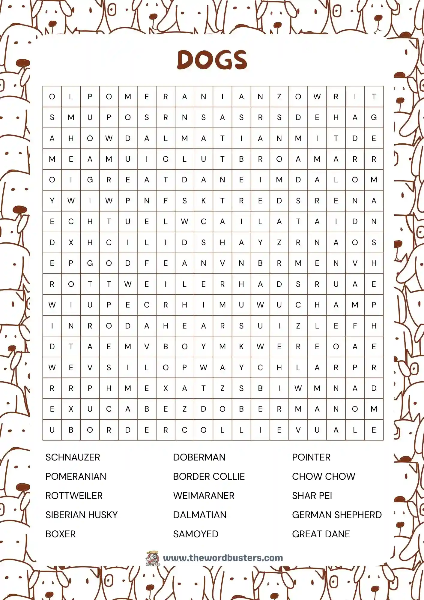 dogs word search printable