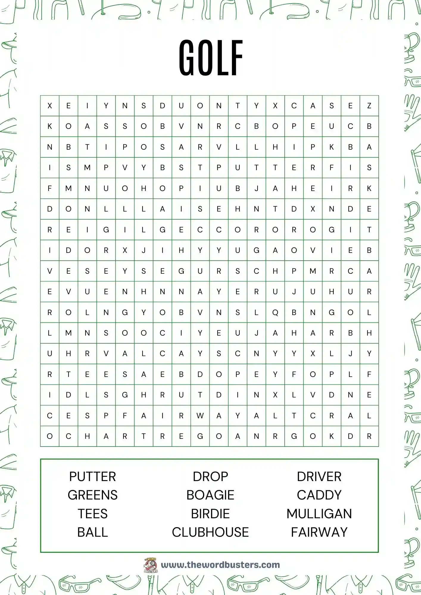 golf word search printable