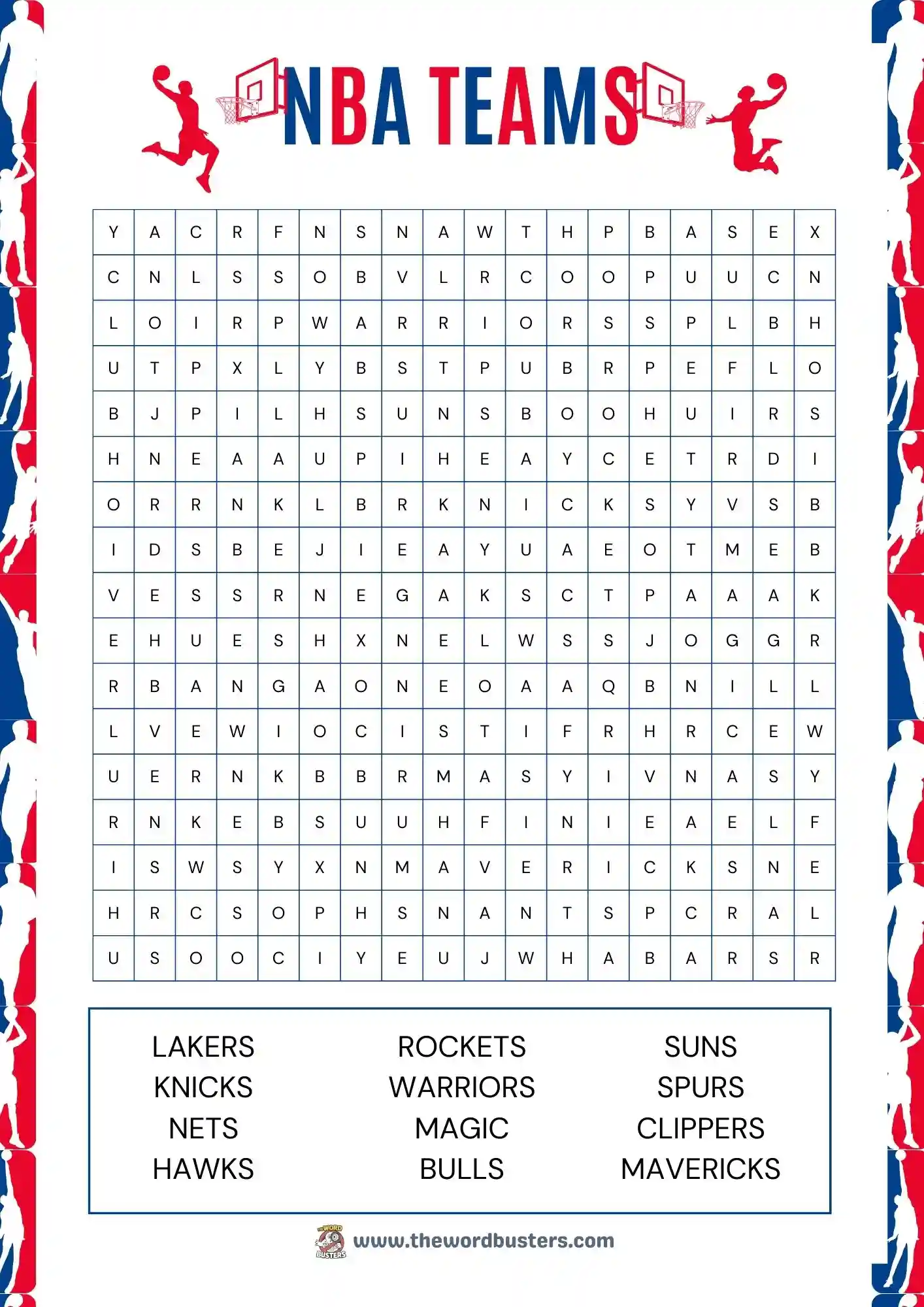 printable nba teams word search