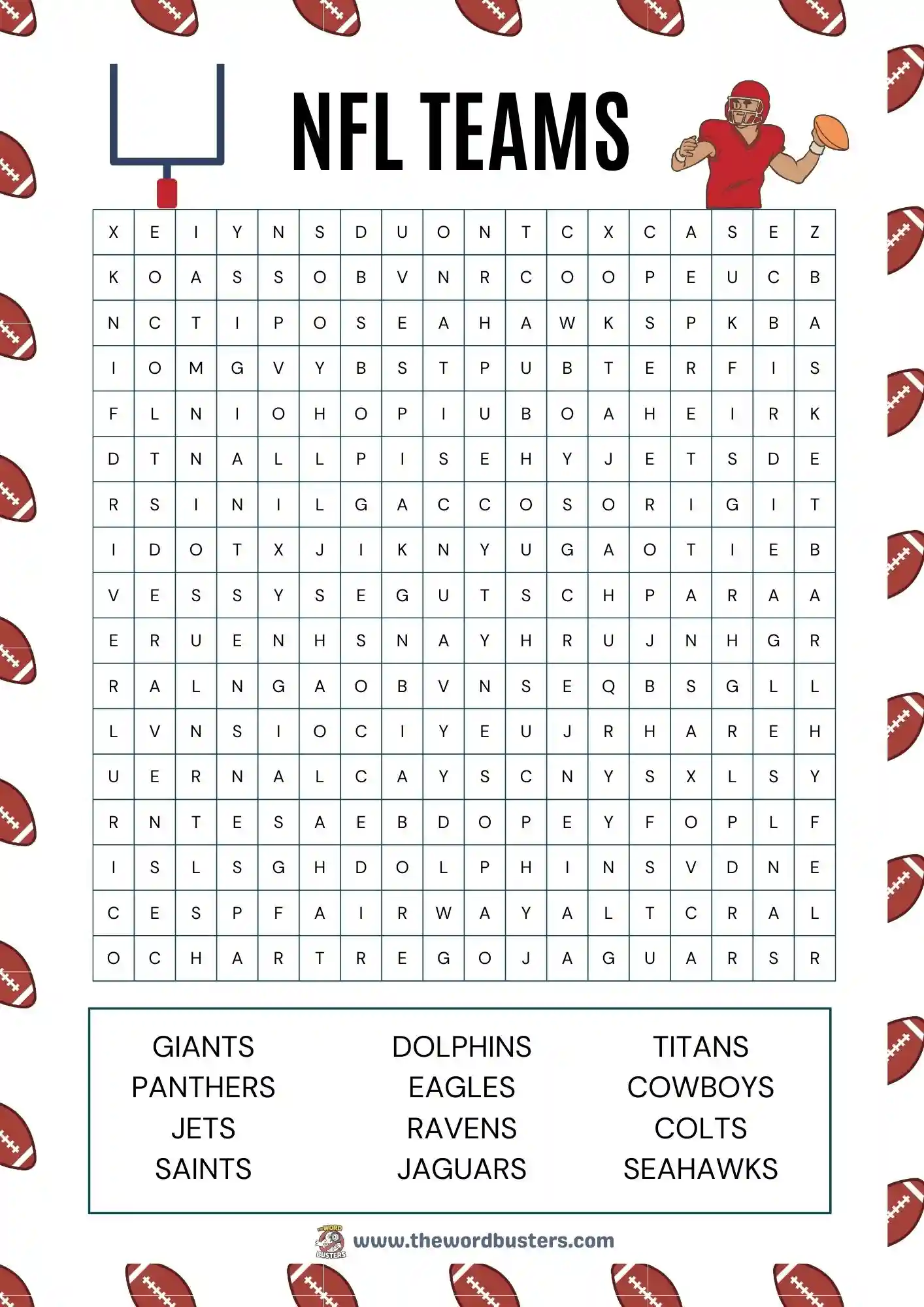 printable nfl teams word searches