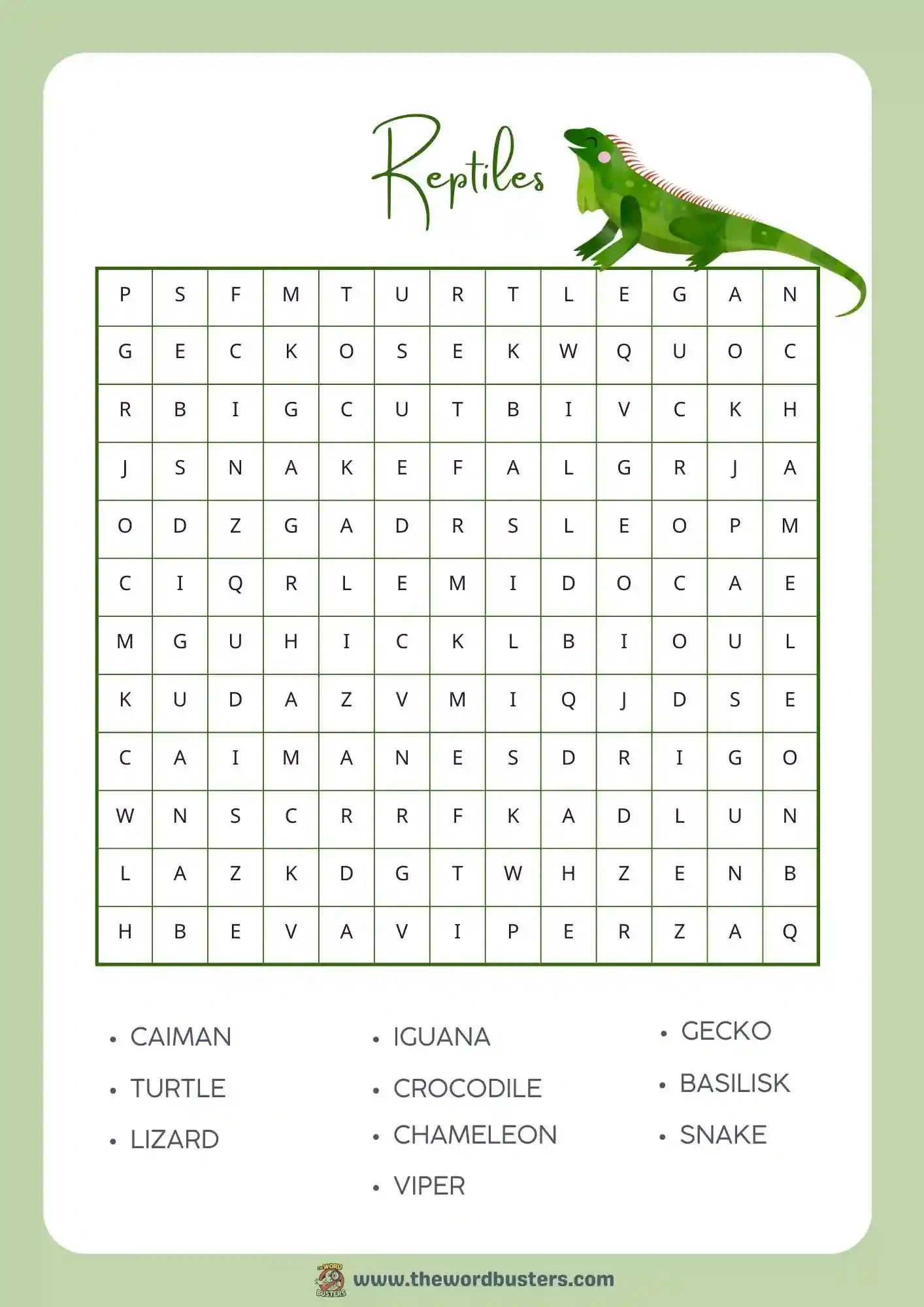reptiles word search printable