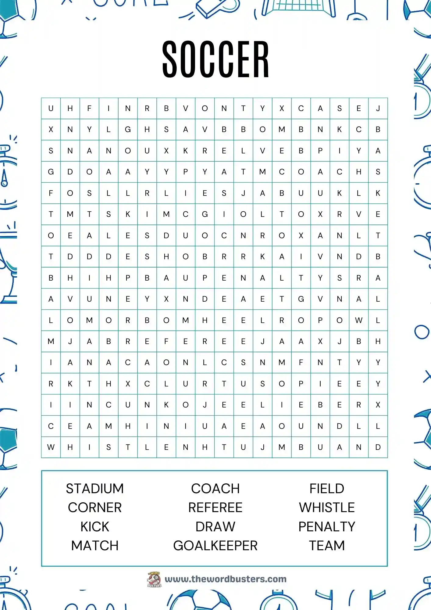 soccer word search printable