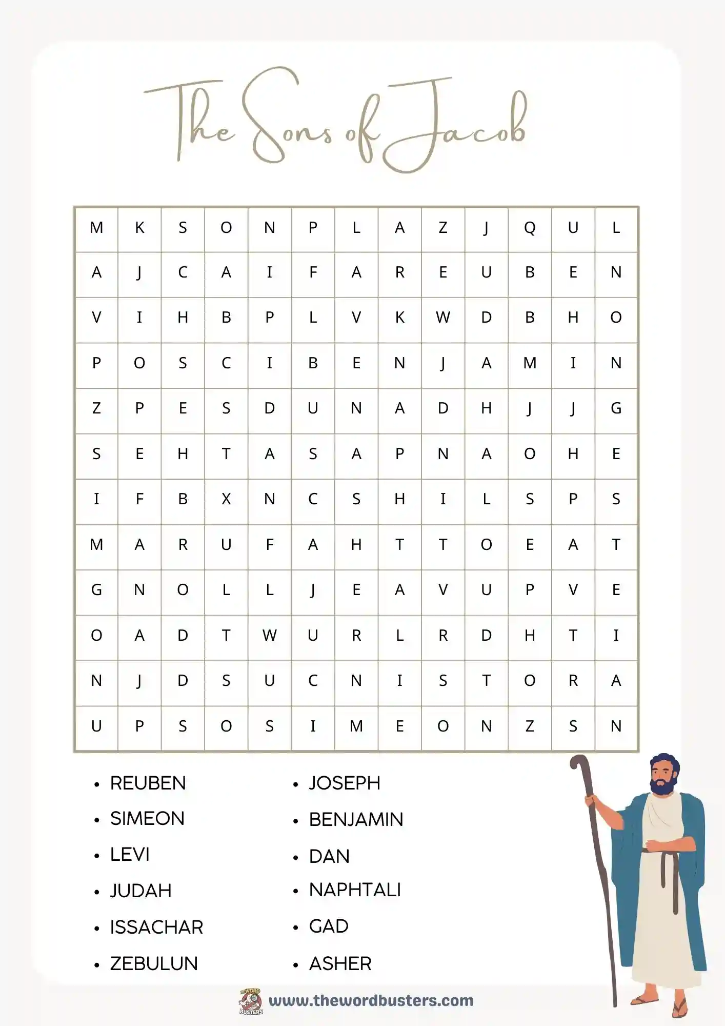 the sons of jacob word search printable