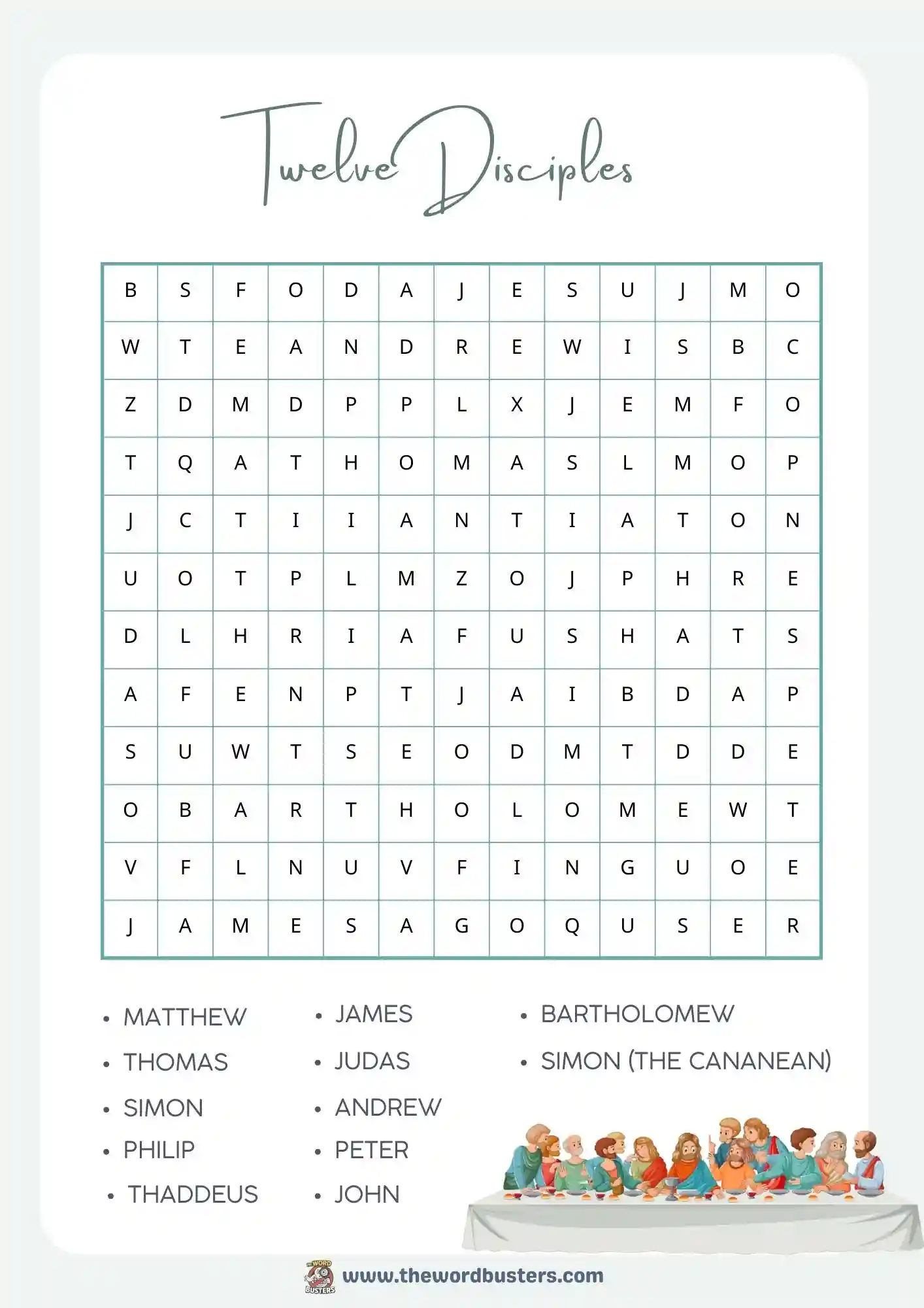 12 disciples word search printable